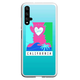 Чехол для Honor 20 с принтом CALIFORNIA SURF в Екатеринбурге, Силикон | Область печати: задняя сторона чехла, без боковых панелей | Тематика изображения на принте: california | love | surf | влюбленные | закат | калифорния | любовь | море | пальма