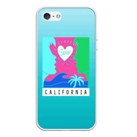 Чехол для iPhone 5/5S матовый с принтом CALIFORNIA SURF в Екатеринбурге, Силикон | Область печати: задняя сторона чехла, без боковых панелей | Тематика изображения на принте: california | love | surf | влюбленные | закат | калифорния | любовь | море | пальма