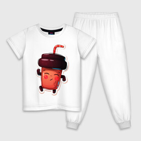 Детская пижама хлопок с принтом Кофейный стаканчик милашка в Екатеринбурге, 100% хлопок |  брюки и футболка прямого кроя, без карманов, на брюках мягкая резинка на поясе и по низу штанин
 | кофе | малышка | милашка | мультяшка | стаканчик