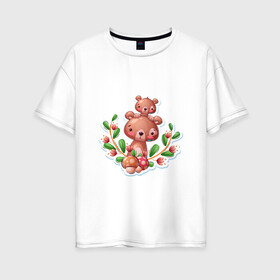 Женская футболка хлопок Oversize с принтом Веселые медведи милашки в Екатеринбурге, 100% хлопок | свободный крой, круглый ворот, спущенный рукав, длина до линии бедер
 | веселые | животные | малышка | медведи | медвежонок | милашка | мультяшка