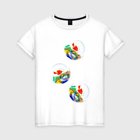 Женская футболка хлопок с принтом Рыбаку на заметку в Екатеринбурге, 100% хлопок | прямой крой, круглый вырез горловины, длина до линии бедер, слегка спущенное плечо | аквариум | вода | раба | шар