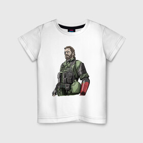 Детская футболка хлопок с принтом Солид Снейк в Екатеринбурге, 100% хлопок | круглый вырез горловины, полуприлегающий силуэт, длина до линии бедер | metal gear | solid snake | военный | солид снейк