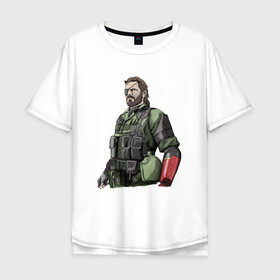 Мужская футболка хлопок Oversize с принтом Солид Снейк в Екатеринбурге, 100% хлопок | свободный крой, круглый ворот, “спинка” длиннее передней части | metal gear | solid snake | военный | солид снейк