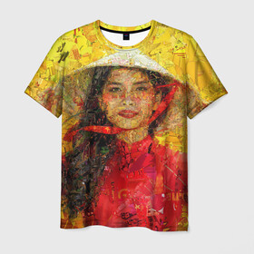 Мужская футболка 3D с принтом Вьетнам в Екатеринбурге, 100% полиэфир | прямой крой, круглый вырез горловины, длина до линии бедер | вьетнам | девушка | лето | молодежное | пестрое | позитив