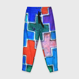 Детские брюки 3D с принтом Крестик в Екатеринбурге, 100% полиэстер | манжеты по низу, эластичный пояс регулируется шнурком, по бокам два кармана без застежек, внутренняя часть кармана из мелкой сетки | абстракция | детское | молодежное | тетрис | хайп | цветное | яркое