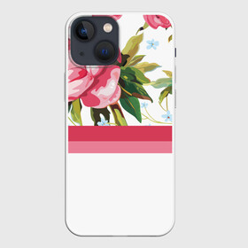 Чехол для iPhone 13 mini с принтом Нежные Розы в Екатеринбурге,  |  | линии | листья | минимализм | полосы | природа | растение | розы | цветы