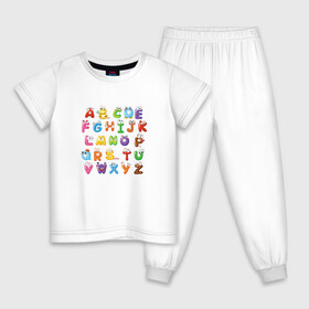 Детская пижама хлопок с принтом Английский Алфавит в Екатеринбурге, 100% хлопок |  брюки и футболка прямого кроя, без карманов, на брюках мягкая резинка на поясе и по низу штанин
 | алфавит | английский алфавит | буквы | буквы с глазами | красочные буквы | персонажи