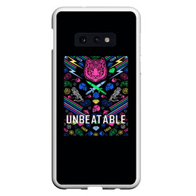 Чехол для Samsung S10E с принтом Unbeatable tiger в Екатеринбурге, Силикон | Область печати: задняя сторона чехла, без боковых панелей | Тематика изображения на принте: большая кошка | полосатый | тигр | тигрица | хищник