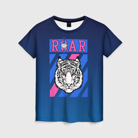 Женская футболка 3D с принтом Roar Tiger в Екатеринбурге, 100% полиэфир ( синтетическое хлопкоподобное полотно) | прямой крой, круглый вырез горловины, длина до линии бедер | roar | большая кошка | полосатый | тигр | тигрица | хищник
