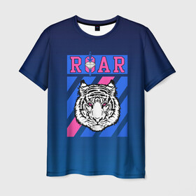 Мужская футболка 3D с принтом Roar Tiger в Екатеринбурге, 100% полиэфир | прямой крой, круглый вырез горловины, длина до линии бедер | roar | большая кошка | полосатый | тигр | тигрица | хищник