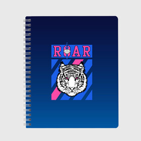 Тетрадь с принтом Roar Tiger в Екатеринбурге, 100% бумага | 48 листов, плотность листов — 60 г/м2, плотность картонной обложки — 250 г/м2. Листы скреплены сбоку удобной пружинной спиралью. Уголки страниц и обложки скругленные. Цвет линий — светло-серый
 | Тематика изображения на принте: roar | большая кошка | полосатый | тигр | тигрица | хищник