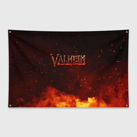 Флаг-баннер с принтом Valheim огненный лого в Екатеринбурге, 100% полиэстер | размер 67 х 109 см, плотность ткани — 95 г/м2; по краям флага есть четыре люверса для крепления | fantasy | mmo | valheim | valve | валхейм | вальхейм | викинги | выживалка | игра | королевская битва | ммо | ролевая игра | фэнтази