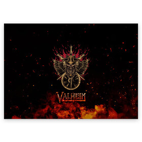 Поздравительная открытка с принтом Valheim символ черепа в Екатеринбурге, 100% бумага | плотность бумаги 280 г/м2, матовая, на обратной стороне линовка и место для марки
 | Тематика изображения на принте: fantasy | mmo | valheim | valve | валхейм | вальхейм | викинги | выживалка | игра | королевская битва | ммо | ролевая игра | фэнтази