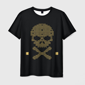 Мужская футболка 3D с принтом Пиратский через из золота в Екатеринбурге, 100% полиэфир | прямой крой, круглый вырез горловины, длина до линии бедер | hell | skull | ад | скелет | ужасы | череп | черепушка