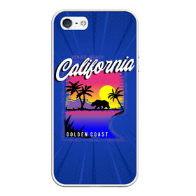 Чехол для iPhone 5/5S матовый с принтом California golden coast в Екатеринбурге, Силикон | Область печати: задняя сторона чехла, без боковых панелей | california | golden coast | гризли | закат | калифорния | медведь | пальмы | природа