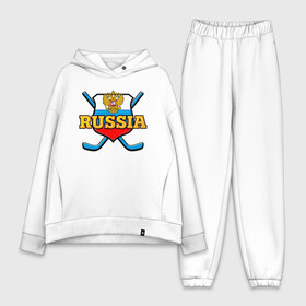 Женский костюм хлопок Oversize с принтом Хоккей. Россия. в Екатеринбурге,  |  | hockey | russia | клюшка | краснаямашина | россия | сборная | хоккей | шайба