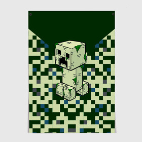 Постер с принтом Minecraft Крипер в Екатеринбурге, 100% бумага
 | бумага, плотность 150 мг. Матовая, но за счет высокого коэффициента гладкости имеет небольшой блеск и дает на свету блики, но в отличии от глянцевой бумаги не покрыта лаком | minecraft | блоки | виеоигры | зеленый человечек | инди игра | комуфляж | майнкрафт | пикселы