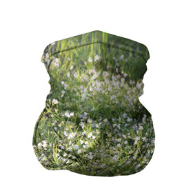 Бандана-труба 3D с принтом луг белых колокольциков в Екатеринбурге, 100% полиэстер, ткань с особыми свойствами — Activecool | плотность 150‒180 г/м2; хорошо тянется, но сохраняет форму | белые колокольчики | весна | колокольчики | лето | луг | первоцветы | цветение | цветущий луг | цветы