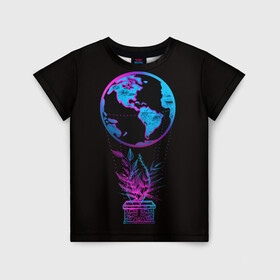Детская футболка 3D с принтом Неон на Земле в Екатеринбурге, 100% гипоаллергенный полиэфир | прямой крой, круглый вырез горловины, длина до линии бедер, чуть спущенное плечо, ткань немного тянется | Тематика изображения на принте: неон | неон в космосе | неоновая ваза | неоновые цветы | неоновый огонь