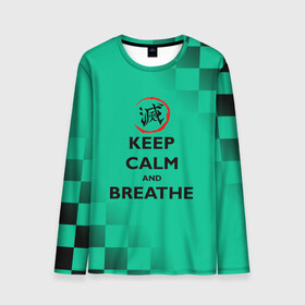 Мужской лонгслив 3D с принтом KEEP CALM and BREATHE в Екатеринбурге, 100% полиэстер | длинные рукава, круглый вырез горловины, полуприлегающий силуэт | Тематика изображения на принте: demon slayer | kamado | kimetsu no yaiba | nezuko | tanjiro | аниме | гию томиока | зеницу агацума | иноске хашибира | камадо | клинок | корзинная девочка | манга | музан кибуцуджи | незуко | рассекающий демонов | танджиро