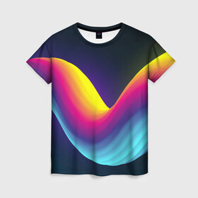 Женская футболка 3D с принтом Neon wire в Екатеринбурге, 100% полиэфир ( синтетическое хлопкоподобное полотно) | прямой крой, круглый вырез горловины, длина до линии бедер | neon | rainbow | геометрия | линии | неон | радуга | разноцветный | светящийся