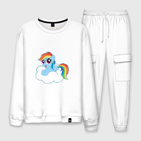 Мужской костюм хлопок с принтом My Little Pony Rainbow Dash в Екатеринбурге, 100% хлопок | на свитшоте круглая горловина, мягкая резинка по низу. Брюки заужены к низу, на них два вида карманов: два “обычных” по бокам и два объемных, с клапанами, расположенные ниже линии бедра. Брюки с мягкой трикотажной резинкой на поясе и по низу штанин. В поясе для дополнительного комфорта — широкие завязки | applejack | friendship | mylittlepony | rainbow dash | twilight sparkle | waifu | вайфу | дружба это магия | друзья | кони | моя маленькая пони | мультфильм | пони | радуга | ренбоу деш | эплджек