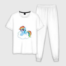 Мужская пижама хлопок с принтом My Little Pony Rainbow Dash в Екатеринбурге, 100% хлопок | брюки и футболка прямого кроя, без карманов, на брюках мягкая резинка на поясе и по низу штанин
 | applejack | friendship | mylittlepony | rainbow dash | twilight sparkle | waifu | вайфу | дружба это магия | друзья | кони | моя маленькая пони | мультфильм | пони | радуга | ренбоу деш | эплджек