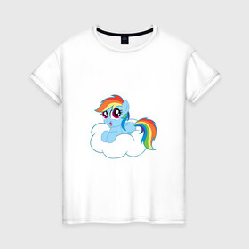 Женская футболка хлопок с принтом My Little Pony Rainbow Dash в Екатеринбурге, 100% хлопок | прямой крой, круглый вырез горловины, длина до линии бедер, слегка спущенное плечо | applejack | friendship | mylittlepony | rainbow dash | twilight sparkle | waifu | вайфу | дружба это магия | друзья | кони | моя маленькая пони | мультфильм | пони | радуга | ренбоу деш | эплджек