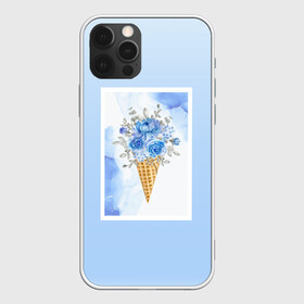 Чехол для iPhone 12 Pro с принтом Цветочный холодок в Екатеринбурге, силикон | область печати: задняя сторона чехла, без боковых панелей | градиент | мороженое | мрамор | облака | рожок | розы | цветы