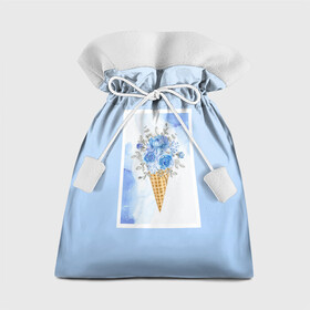 Подарочный 3D мешок с принтом Цветочный холодок в Екатеринбурге, 100% полиэстер | Размер: 29*39 см | Тематика изображения на принте: градиент | мороженое | мрамор | облака | рожок | розы | цветы