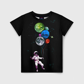 Детская футболка 3D с принтом Космонавт Воздушные Планеты в Екатеринбурге, 100% гипоаллергенный полиэфир | прямой крой, круглый вырез горловины, длина до линии бедер, чуть спущенное плечо, ткань немного тянется | alien | earth | galaxy | hello | mars | moon | nasa | space | star | абстракция | вселенная | звезда | земля | космонавт | космос | луна | марс | наса | нло | планета | привет | текстура | узор | шары