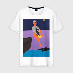 Мужская футболка хлопок с принтом Картина #1, Ческидов в Екатеринбурге, 100% хлопок | прямой крой, круглый вырез горловины, длина до линии бедер, слегка спущенное плечо. | абстракция | акула | берег | женщина | кошка | лодка | луна