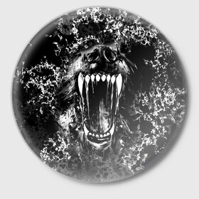 Значок с принтом Волчья пасть в Екатеринбурге,  металл | круглая форма, металлическая застежка в виде булавки | волк | волчья пасть | животные | зубы | оскал | рык | собака
