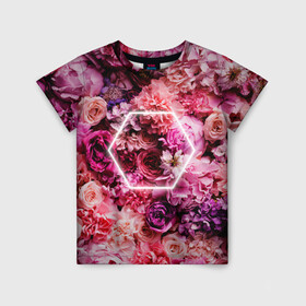 Детская футболка 3D с принтом ROSE | РОЗЫ в Екатеринбурге, 100% гипоаллергенный полиэфир | прямой крой, круглый вырез горловины, длина до линии бедер, чуть спущенное плечо, ткань немного тянется | rose | женская | любовь | молодежь | мужская | неон | розы | свобода