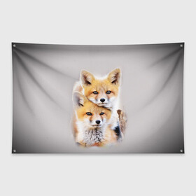 Флаг-баннер с принтом Лисята в Екатеринбурге, 100% полиэстер | размер 67 х 109 см, плотность ткани — 95 г/м2; по краям флага есть четыре люверса для крепления | детеныши | животные | лиса | лисенок | лисичка | лисята | природа | рыжая