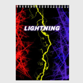 Скетчбук с принтом Lightning | Молния в Екатеринбурге, 100% бумага
 | 48 листов, плотность листов — 100 г/м2, плотность картонной обложки — 250 г/м2. Листы скреплены сверху удобной пружинной спиралью | женская | краски | молния | молодёжь | мужская | надпись | неон | погода | свобода | тренд