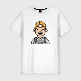 Мужская футболка хлопок Slim с принтом Строитель в Екатеринбурге, 92% хлопок, 8% лайкра | приталенный силуэт, круглый вырез ворота, длина до линии бедра, короткий рукав | персонаж | рисунок | строитель | человек | человек в каске