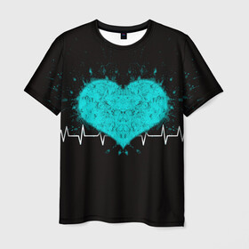 Мужская футболка 3D с принтом стук сердца в Екатеринбурге, 100% полиэфир | прямой крой, круглый вырез горловины, длина до линии бедер | Тематика изображения на принте: в ритме сердца | геометрическое сердце | горячее сердце | огненное сердце | сердце