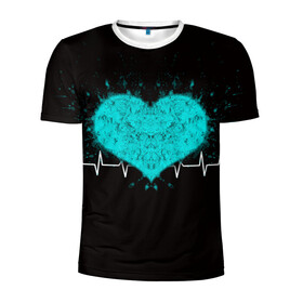 Мужская футболка 3D спортивная с принтом стук сердца в Екатеринбурге, 100% полиэстер с улучшенными характеристиками | приталенный силуэт, круглая горловина, широкие плечи, сужается к линии бедра | в ритме сердца | геометрическое сердце | горячее сердце | огненное сердце | сердце