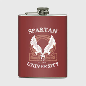 Фляга с принтом Spartan University в Екатеринбурге, металлический корпус | емкость 0,22 л, размер 125 х 94 мм. Виниловая наклейка запечатывается полностью | Тематика изображения на принте: gad of war | game | games | god of war | god of wor | spartan | бог войны | игра | игры | кратос | спартанец