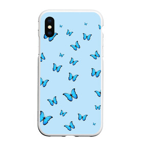 Чехол для iPhone XS Max матовый с принтом Синие бабочки в Екатеринбурге, Силикон | Область печати: задняя сторона чехла, без боковых панелей | blue | butterfly | emoji | smile | бабочки | насекомые | эмоджи