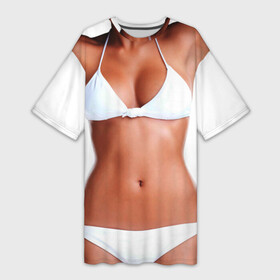 Платье-футболка 3D с принтом Perfect body в Екатеринбурге,  |  | Тематика изображения на принте: body | girl | perfect body | tan | tanned body | white | white underwear | woman | womans body | белое белье | девушка | женское тело | женщина | загар | идеальное тело | костюм | скин | тело