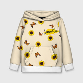 Детская толстовка 3D с принтом Butterflies and sunflowers в Екатеринбурге, 100% полиэстер | двухслойный капюшон со шнурком для регулировки, мягкие манжеты на рукавах и по низу толстовки, спереди карман-кенгуру с мягким внутренним слоем | butterfly | summer | sunflower | бабочки | лето | насекомые | подсолнух | цветы