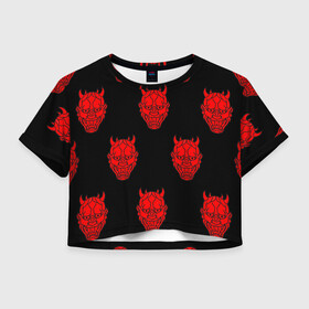 Женская футболка Crop-top 3D с принтом Маски ОНИ в Екатеринбурге, 100% полиэстер | круглая горловина, длина футболки до линии талии, рукава с отворотами | аниме | бес | демон | дьявол | китай | маска | маска они | мифология | они | ханья | япония
