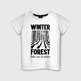 Детская футболка хлопок с принтом Зимний лес в Екатеринбурге, 100% хлопок | круглый вырез горловины, полуприлегающий силуэт, длина до линии бедер | Тематика изображения на принте: forest | nature | snow | spruce | sun | winter | winter forest | ели | зима | зимний лес | лес | отдых на природе | природа | снег | солнце | сугробы | тени | туризм