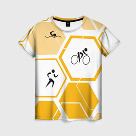 Женская футболка 3D с принтом Триатлон / Triathlon в Екатеринбурге, 100% полиэфир ( синтетическое хлопкоподобное полотно) | прямой крой, круглый вырез горловины, длина до линии бедер | ironman | tri | triathlon | бег | велосипед | велоспорт | выносливость | мультиспорт | плавание | сила | скорость | соты | спорт | три | триатлон | троеборье | цикличный