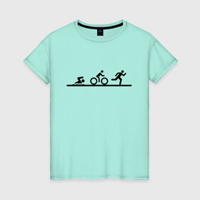 Женская футболка хлопок с принтом Троеборье в Екатеринбурге, 100% хлопок | прямой крой, круглый вырез горловины, длина до линии бедер, слегка спущенное плечо | ironman | tri | triathlon | бег | велосипед | велоспорт | выносливость | мультиспорт | плавание | сила | скорость | спорт | три | триатлон | троеборье | цикличный