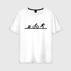 Женская футболка хлопок Oversize с принтом Троеборье в Екатеринбурге, 100% хлопок | свободный крой, круглый ворот, спущенный рукав, длина до линии бедер
 | ironman | tri | triathlon | бег | велосипед | велоспорт | выносливость | мультиспорт | плавание | сила | скорость | спорт | три | триатлон | троеборье | цикличный