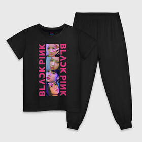 Детская пижама хлопок с принтом BLACKPINK Neon в Екатеринбурге, 100% хлопок |  брюки и футболка прямого кроя, без карманов, на брюках мягкая резинка на поясе и по низу штанин
 | Тематика изображения на принте: black | blackpink | chae | jennie | jisoo | kim | kpop | lalisa | lisa | manoban | neon | park | pink | rose | young | дженни | джису | ён | ким | лалиса | лиса | манобан | неон | пак | розэ | че