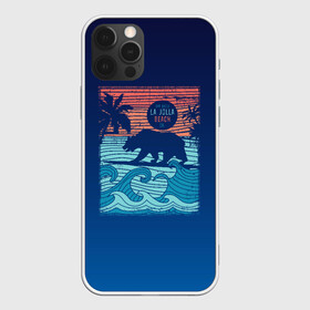 Чехол для iPhone 12 Pro с принтом Медведь на серфинге в Екатеринбурге, силикон | область печати: задняя сторона чехла, без боковых панелей | Тематика изображения на принте: волны | закат | медведь | море | океан | отдых | отпуск | пальмы | серфинг
